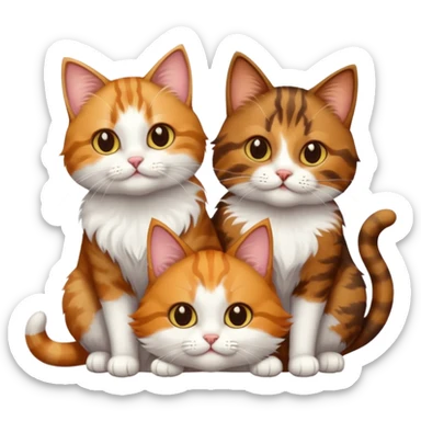 3 cats different colours including brown tabby and white, calico, and ginger and white sticker