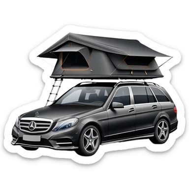 black Mercedes Benz car with roof tent sticker