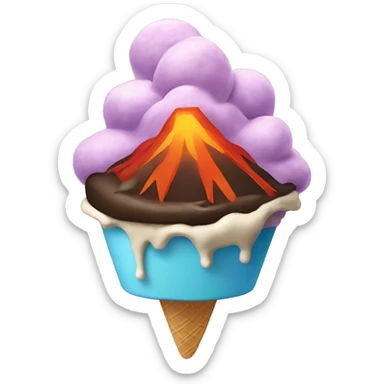 A volcano erupting ice cream sticker
