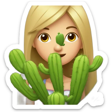 Fille qui fait un bisous à un cactus sticker