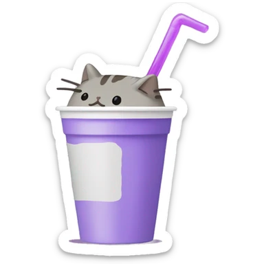 Pusheen drinking purple syrup from styfoam cup sticker