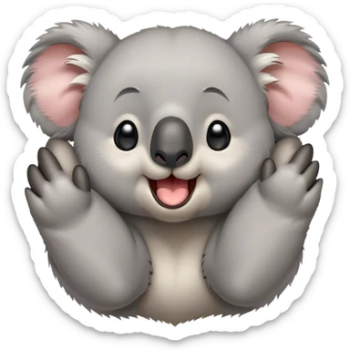 Cinematic Cute Yawning Koala Portrait Emoji, Head tilted slightly with a dramatic, wide-open yawn, showcasing a soft, downy grey fur with drooping ears and round eyes barely open in drowsy contentment, Simplified yet irresistibly adorable features, highly detailed, glowing with a soft, cozy glow, high shine, relaxed yet expressive, stylized with a touch of gentle whimsy, bright and endearing, soft glowing outline, capturing the essence of a sleepy yet affectionate koala, so drowsy it feels like it could stretch out of the screen and curl up for a nap! sticker