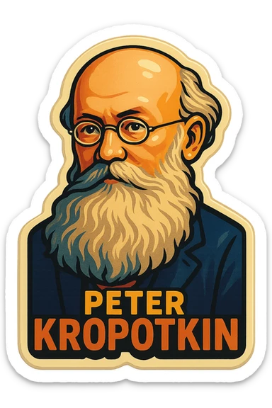 retro sticker of Peter Kropotkin's portrait, bold outlines, vintage colors sticker