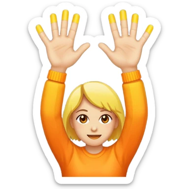 Pixel art emoji, two hands up, 8-bit style, energetic yellow and orange glow, simple white background, iconic dance music aesthetic. sticker