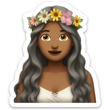 long haired woman wearing a sundress and a flower crown singing sticker