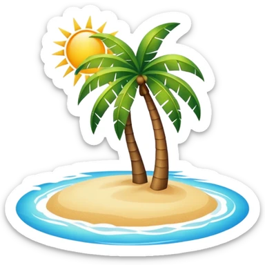 a beach with a palm tree and a sun sticker