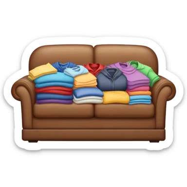 A brown couch with a pile of clothes sticker