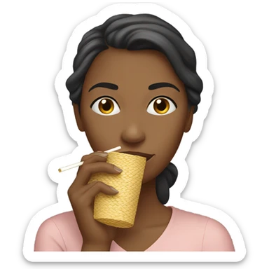 Lady sniffing straw sticker