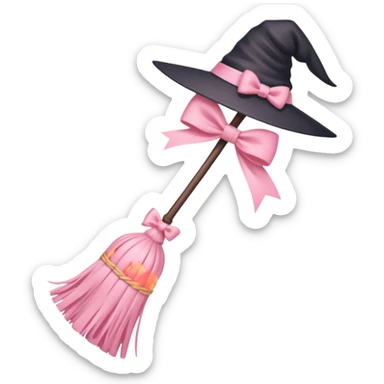 Witches soft pink broom with a soft pink bow sticker