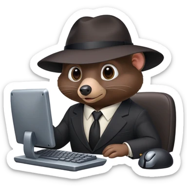mole dressed like a spy using computer chat sticker