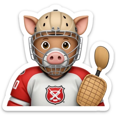 Pig wearing hockey goalie gear sticker