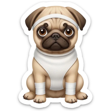 Pug with a broken left leg in bandage sticker