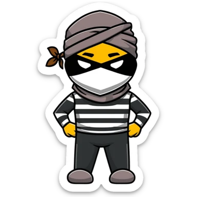 cartoon bandit wearing bandana mask and striped shirt sticker