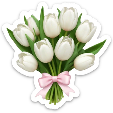 White tulips bouquet with light pink bow  sticker