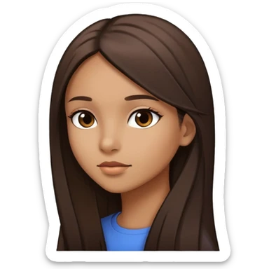 Feminine girl with light brown skin, dark straight long hair and dark eyes, profile picture style sticker