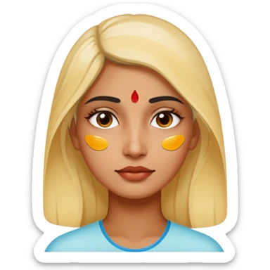 make an emoticon of a woman that has gel-like under eye patches of skincare of transparent color and make the woman slightly indian with only skintone and hair and no other such element and make the patches slightly bigger sticker