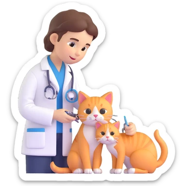 veterinarian examining a cat sticker