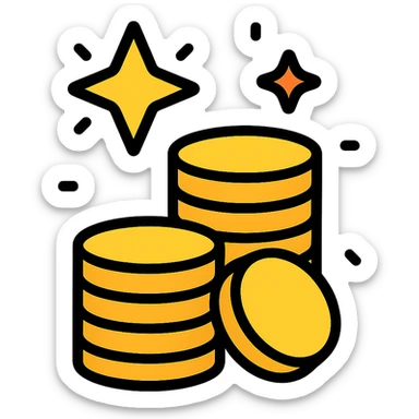 prize pool, pile of gold coins, sparkling, festive icon sticker