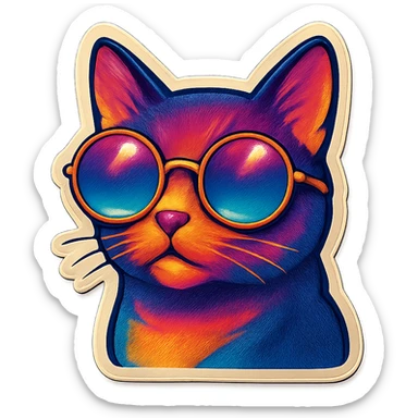cat with retro round sunglasses, sticker style, trendy and bold sticker