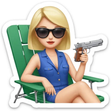 lady in a lawn chair with a gun sticker