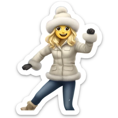 blonde girl in a fur hat dancing in the snow full body sticker
