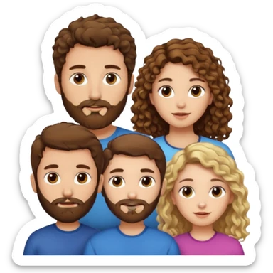 2 gars cheveux et petite barbe brune 2 filles cheveux longs bruns frisés et blond raide sticker