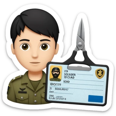 black Scissors cutting an idf soldier ID card in 2 parts .hyper realistic sticker