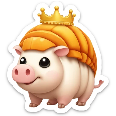 Orange chubby round armadillo pig panda centipede armadillo wearing a crown sticker