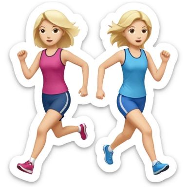 I want 2 women holding hands running in same direction, one is brunette, one is blonde sticker