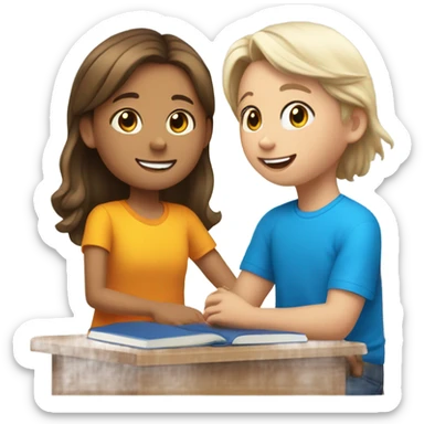 One Little Girl, white skin, bronze hair, smile, tutor, bright blue t shirt, icon  sticker