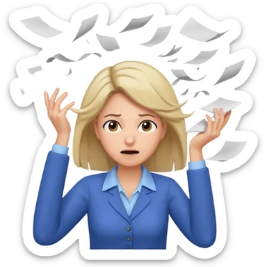 female teacher pulling her hair with stressed face, papers flying everywhere sticker