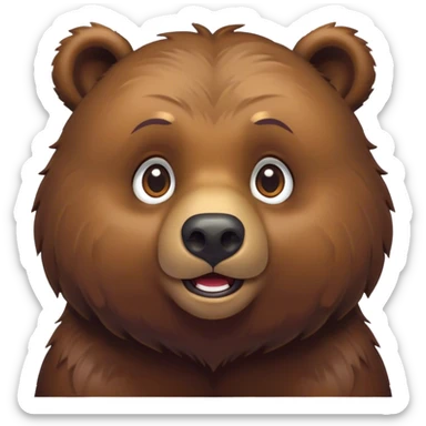 Cinematic Cute Grizzly Bear Portrait Emoji, Head tilted playfully and inquisitively, featuring a dense, rugged deep brown fur with a gentle, curious expression in round, sparkling eyes, Simplified yet irresistibly adorable features, highly detailed, glowing with a warm, friendly glow, high shine, affectionate and surprisingly gentle, stylized with a touch of wild whimsy, bright and endearing, soft glowing outline, capturing the essence of a mischievous yet loving bear, so playful it feels like it could amble out of the screen and into your arms! sticker