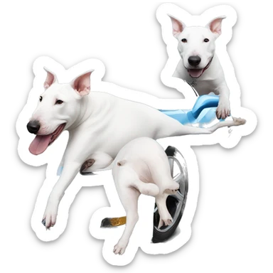 White Bull terrier and blue C6 Corvette  sticker