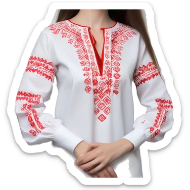 Long sleeve Blouse vyshyvanka, white with red embodiary on sleeves sticker