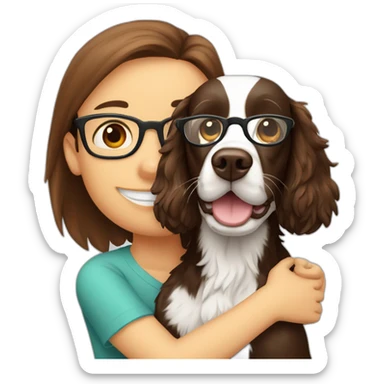 Springer spaniel with man and girl with glasses hug sticker