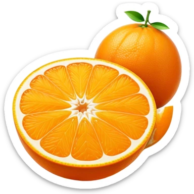 Cinematic juicy orange, sliced open to reveal glistening, bright citrus flesh, soft golden highlights, fresh and refreshing, natural and vibrant. sticker