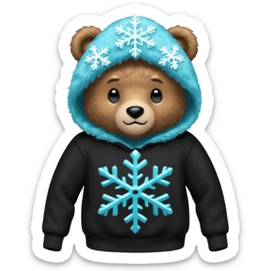 Glitter bear with cyan snowflake black sweatshirt sticker