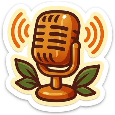 animated retro microphone with moving sound waves and leaves, retro vintage style, cozy acoustic aesthetic, warm muted colors, subtle grain, soft lines, 112x112px, smooth loop, nostalgic analog mood sticker