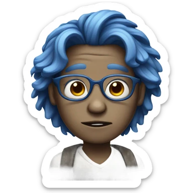 sadness Inside Out with glasses blue skin and hair  sticker