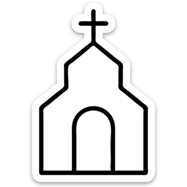 outlined icon of a small chapel, arched doorway, no fill sticker