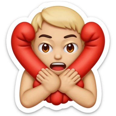 An emoji with their fingers wrapped around their neck and squeezing they looked mad sticker