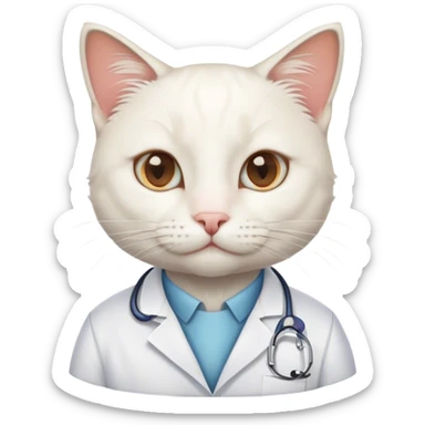 White cat dressed as a scientist sticker