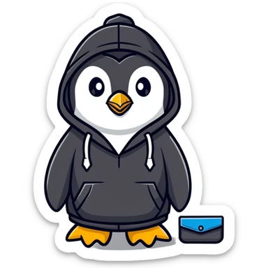penguin in hacker style, wearing sunglasses and hoodie sticker