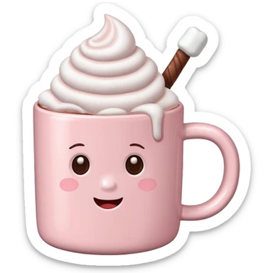 Light Pink mug of hot chocolate with marshmallows  sticker