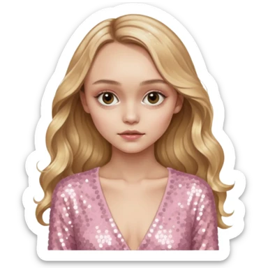 Lily-Rose Depp with long golden blonde hair, pale pink sequin outfit sticker