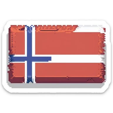 Make the flag of Norway larger, with a bold and clear rectangular shape. Emphasize the red, white, and blue colors in a minimal pixel art style, with no background. sticker