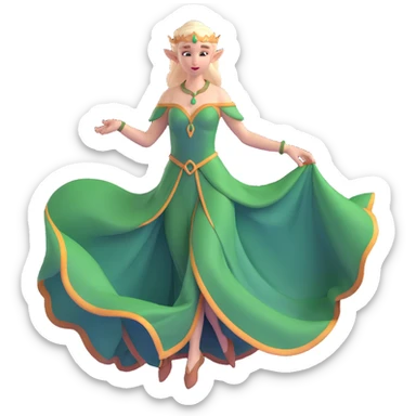 distinctly feminine elf maiden with graceful pose, flowing gown sticker