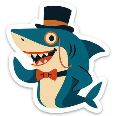 classy shark with a monocle and top hat, looking dapper sticker