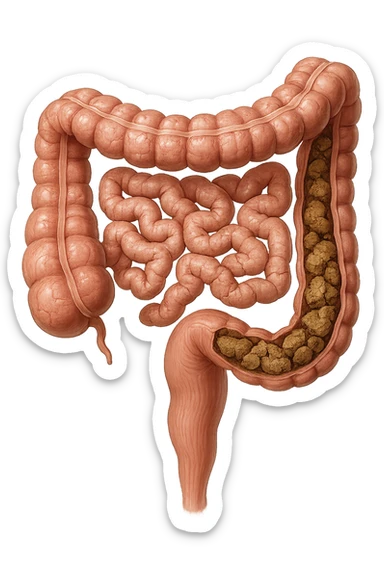 intestino umano anatomico realistico con feci spezzettate iperrealistiche nel colon sticker