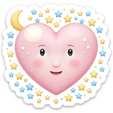 pastel heart with a soft moon and stars sticker